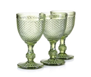 Photo of Three empty clean glasses isolated on white