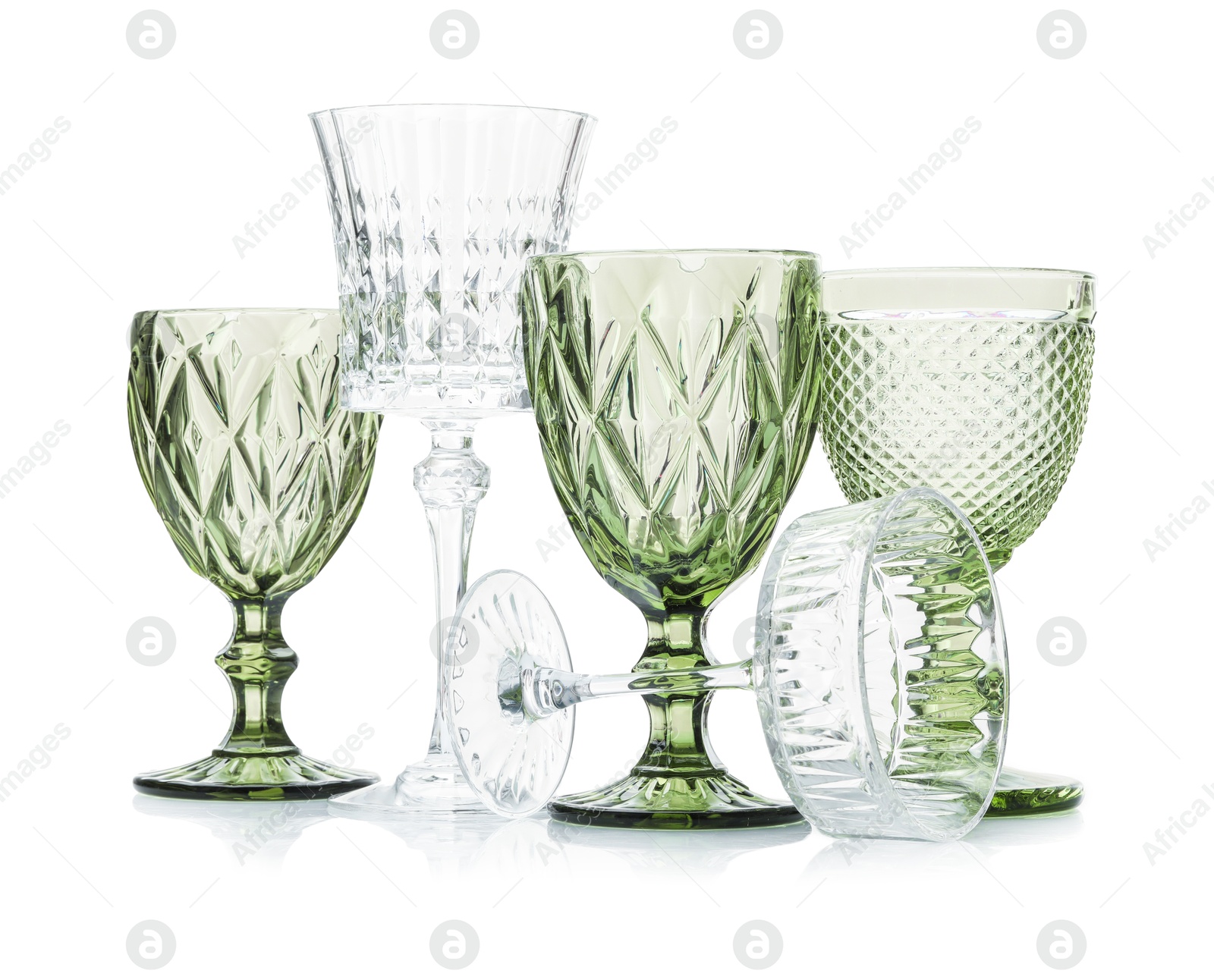 Different empty clean glasses isolated on white Photo of Different empty clean glasses isolated on white