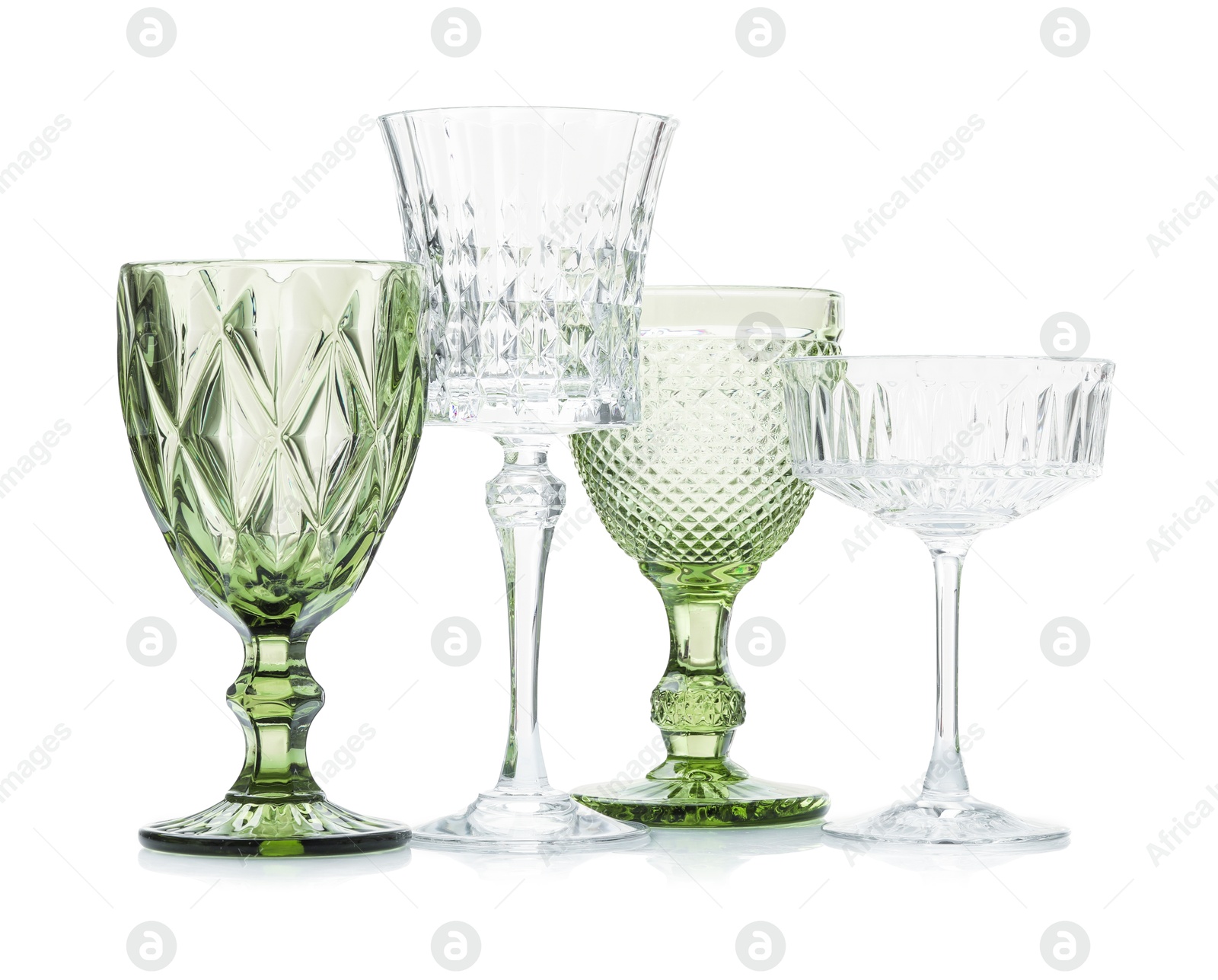 Different empty clean glasses isolated on white Photo of Different empty clean glasses isolated on white