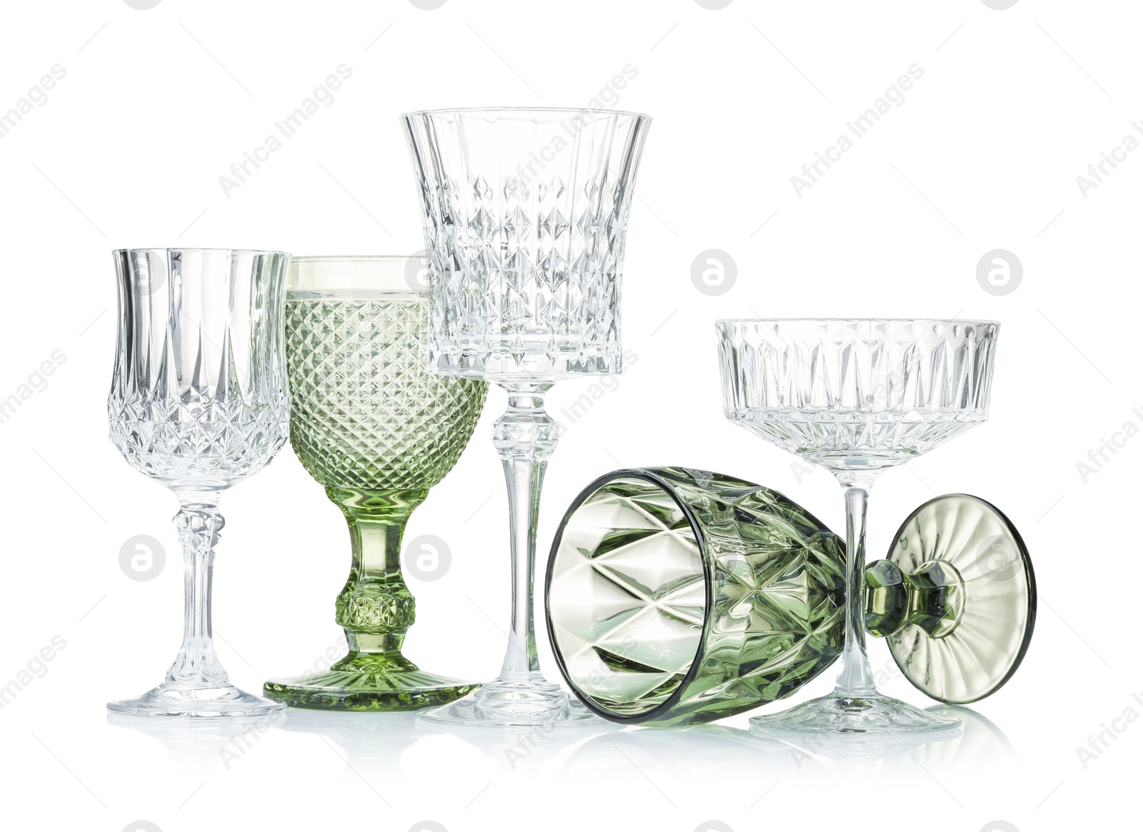 Different empty clean glasses isolated on white Photo of Different empty clean glasses isolated on white