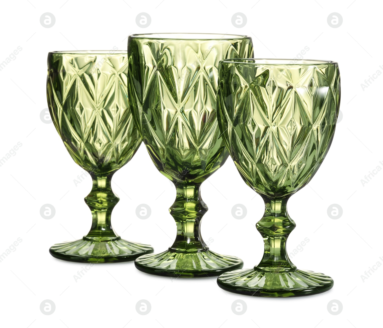 Three empty clean glasses isolated on white Photo of Three empty clean glasses isolated on white