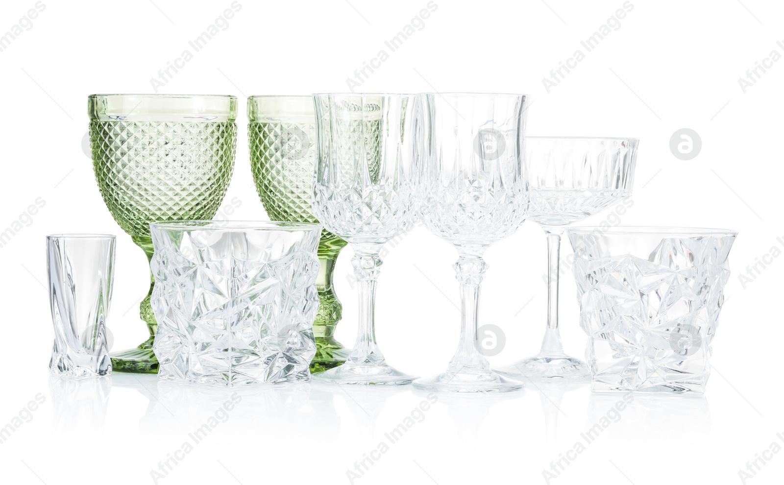 Different empty clean glasses isolated on white Photo of Different empty clean glasses isolated on white