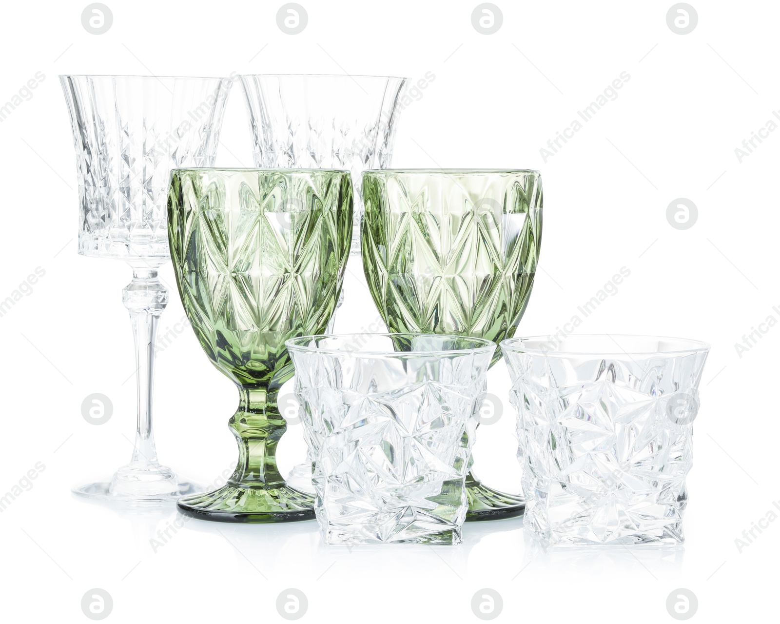 Different empty clean glasses isolated on white Photo of Different empty clean glasses isolated on white