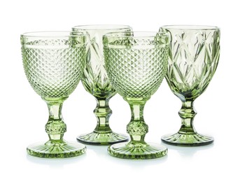 Photo of Different empty clean glasses isolated on white