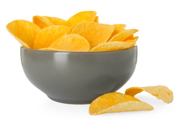Photo of Tasty chips in bowl isolated on white