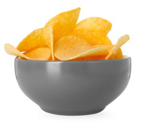Photo of Tasty chips in bowl isolated on white