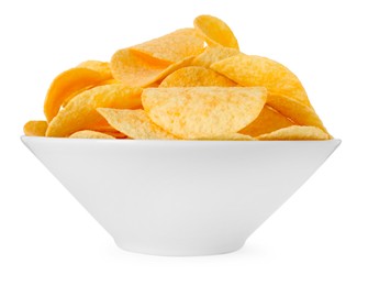 Photo of Tasty chips in bowl isolated on white