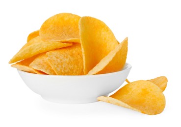 Photo of Tasty chips in bowl isolated on white