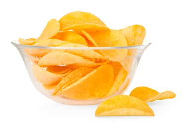 Photo of Tasty chips in bowl isolated on white