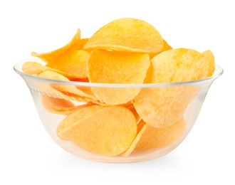 Photo of Tasty chips in bowl isolated on white