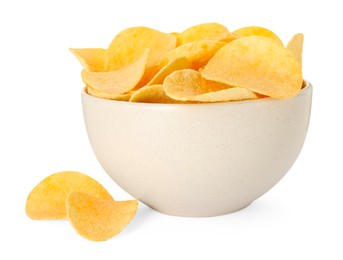Photo of Tasty chips in bowl isolated on white