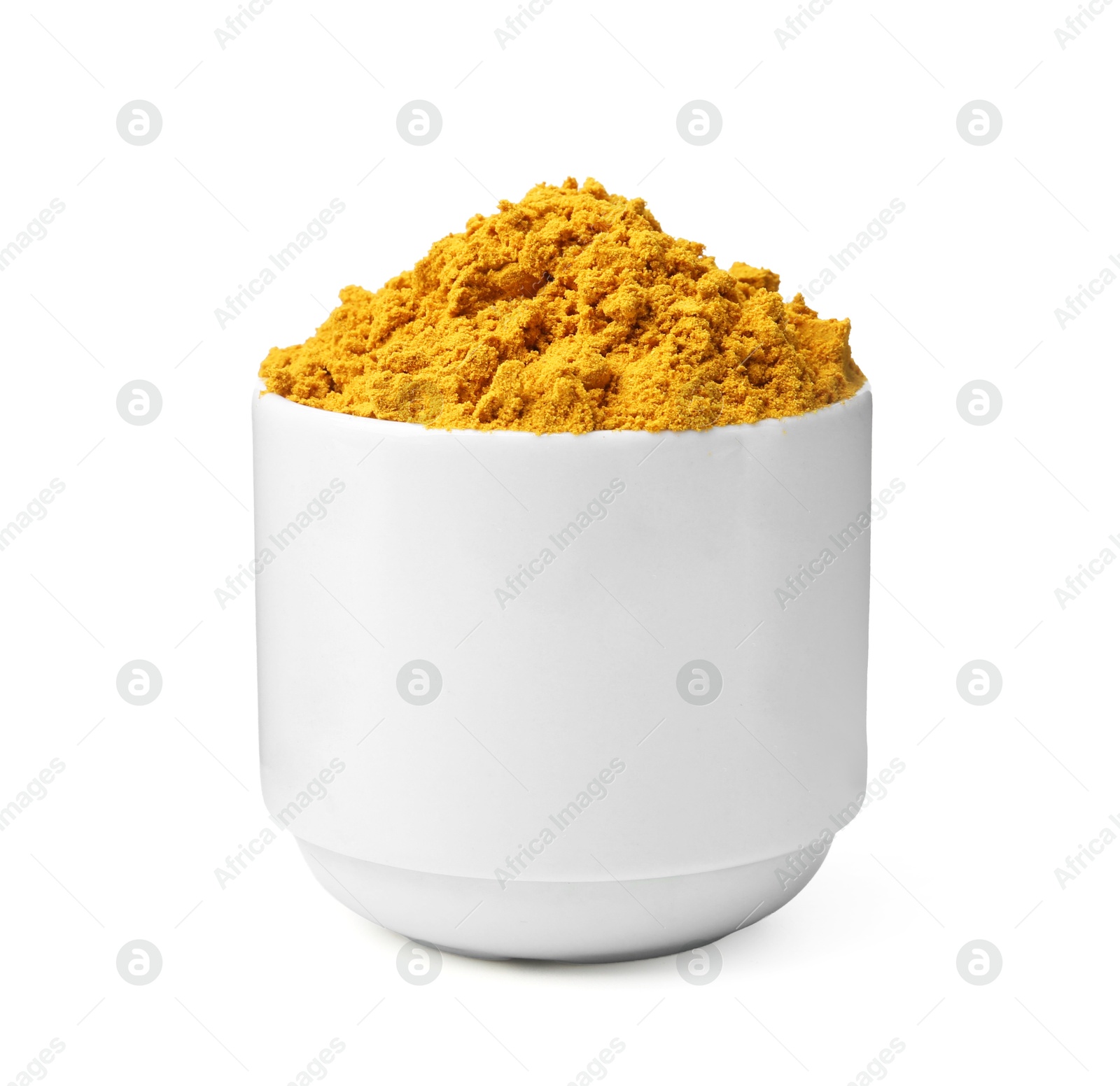 Superfood. Turmeric powder in bowl isolated on white Photo of Superfood. Turmeric powder in bowl isolated on white