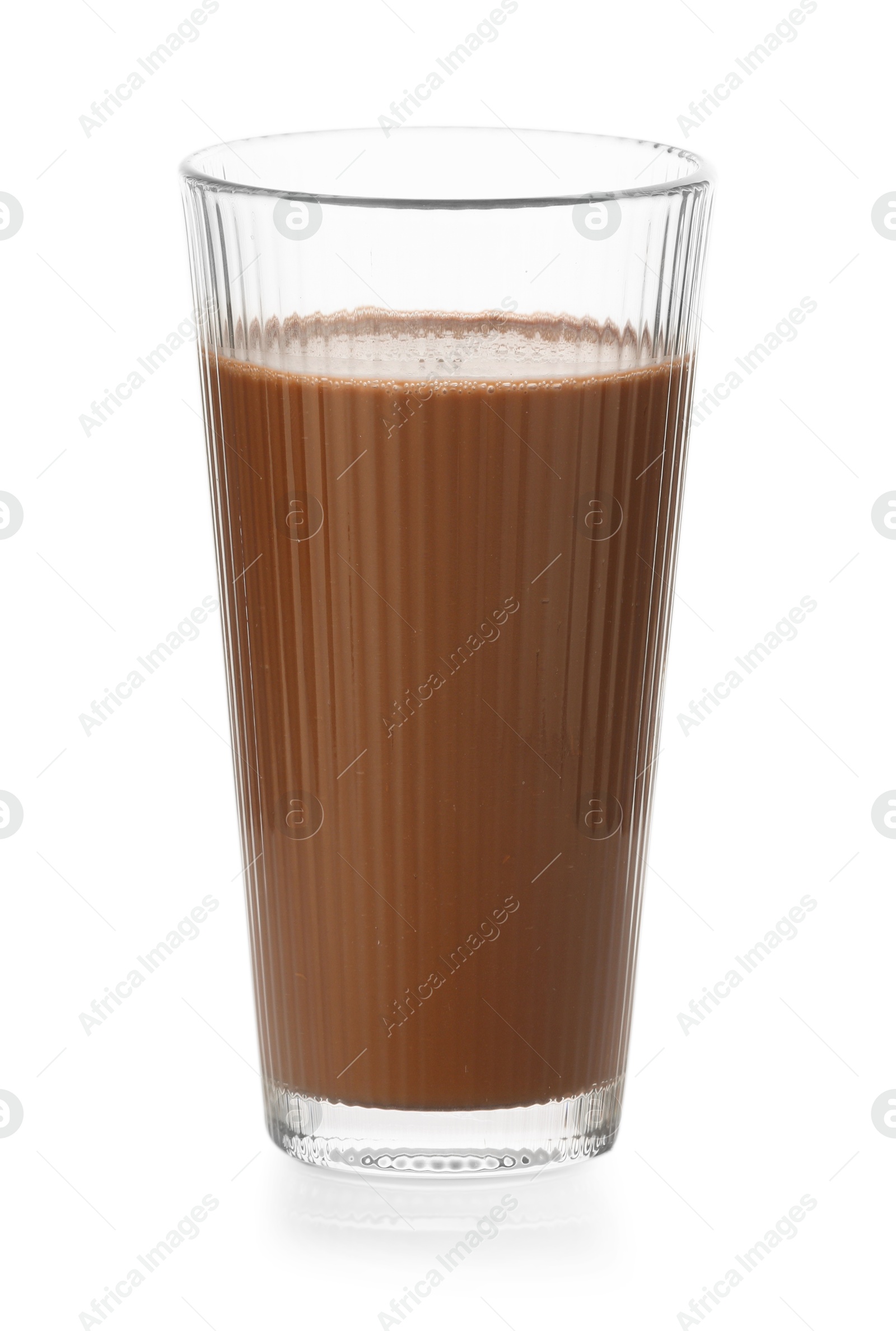 Tasty chocolate milk in glass isolated on white Photo of Tasty chocolate milk in glass isolated on white