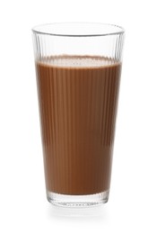 Photo of Tasty chocolate milk in glass isolated on white