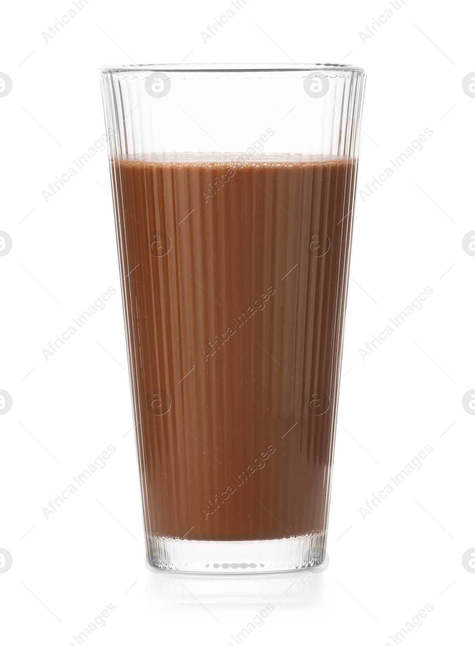 Tasty chocolate milk in glass isolated on white Photo of Tasty chocolate milk in glass isolated on white