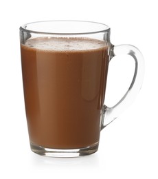 Photo of Tasty chocolate milk in glass cup isolated on white