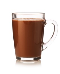 Photo of Tasty chocolate milk in glass cup isolated on white