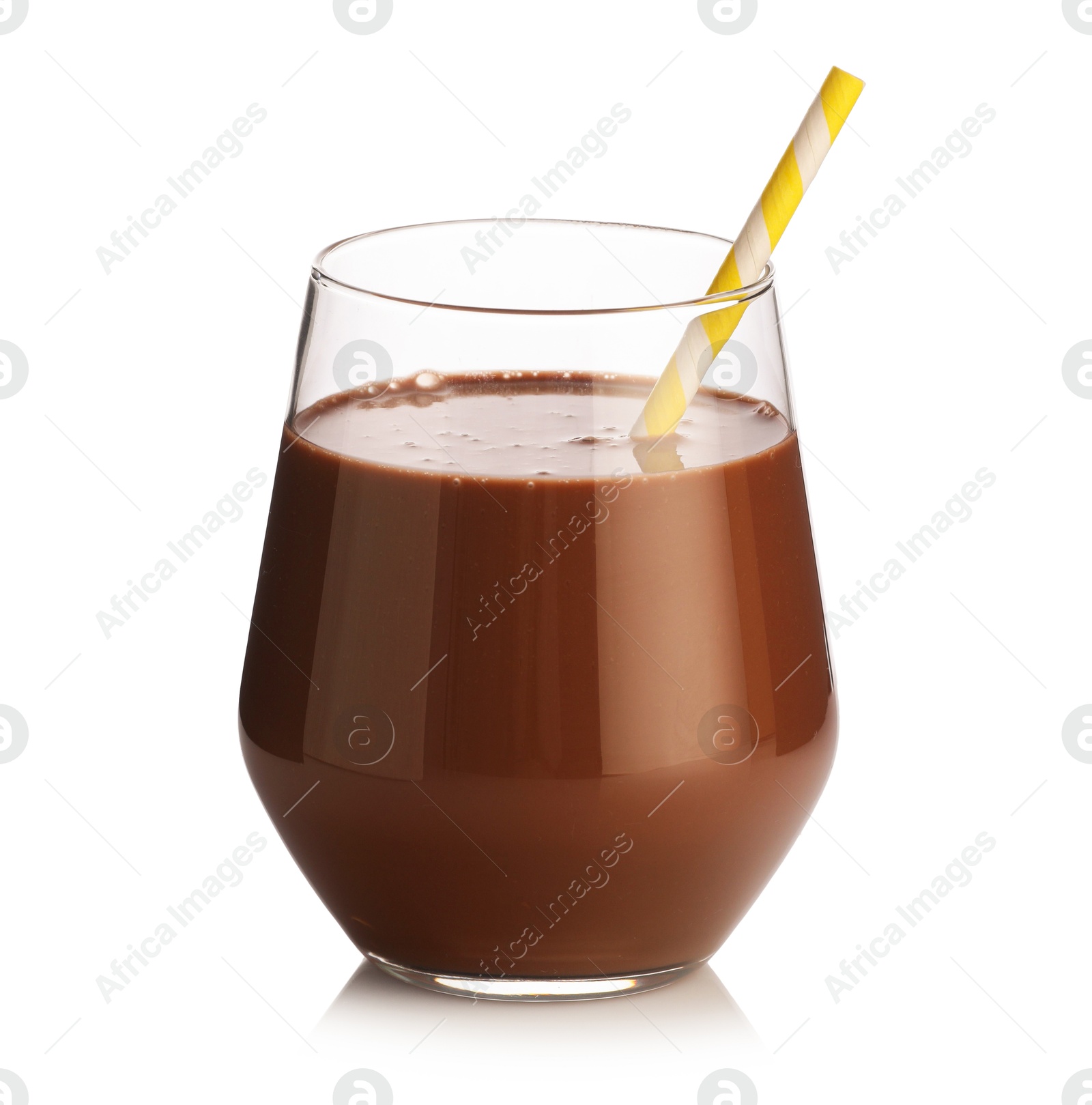 Tasty chocolate milk in glass isolated on white Photo of Tasty chocolate milk in glass isolated on white