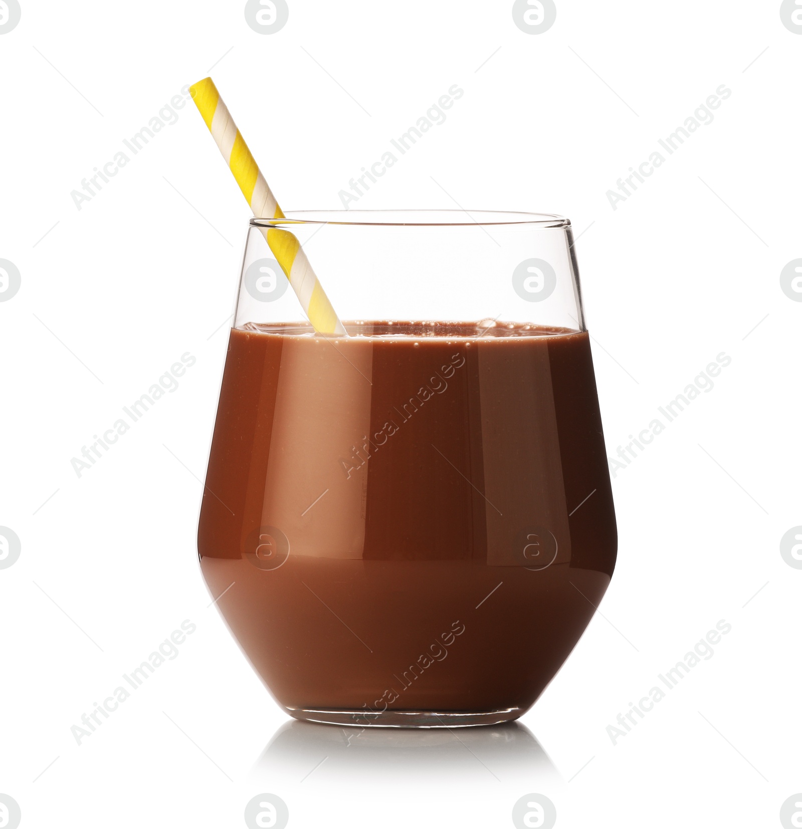 Tasty chocolate milk in glass isolated on white Photo of Tasty chocolate milk in glass isolated on white