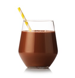 Photo of Tasty chocolate milk in glass isolated on white