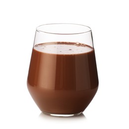 Photo of Tasty chocolate milk in glass isolated on white
