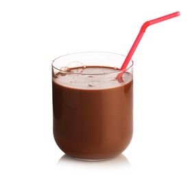 Photo of Tasty chocolate milk in glass isolated on white