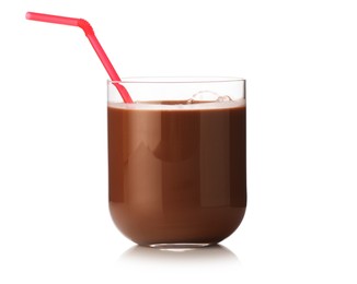Photo of Tasty chocolate milk in glass isolated on white