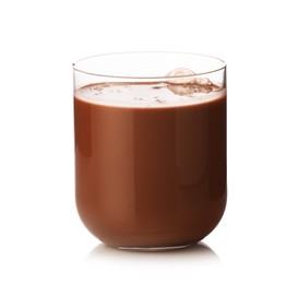 Photo of Tasty chocolate milk in glass isolated on white