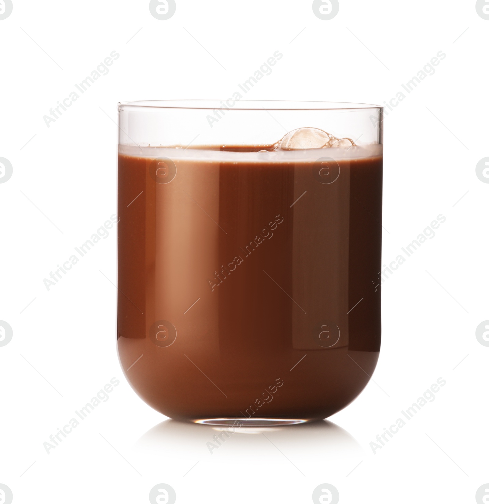 Tasty chocolate milk in glass isolated on white Photo of Tasty chocolate milk in glass isolated on white