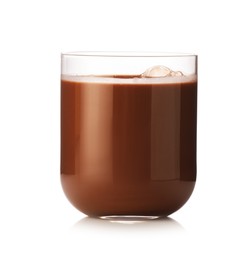 Photo of Tasty chocolate milk in glass isolated on white