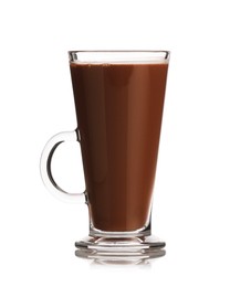 Photo of Tasty chocolate milk in glass mug isolated on white