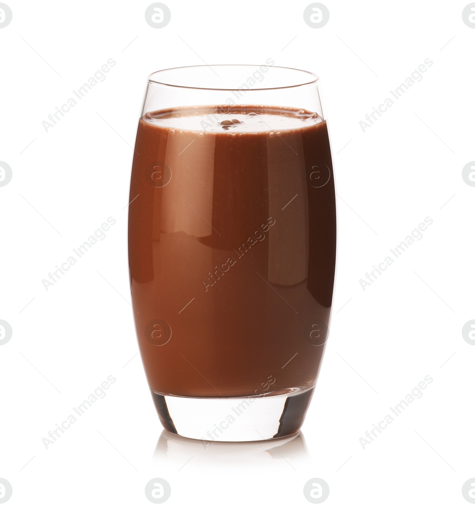 Tasty chocolate milk in glass isolated on white Photo of Tasty chocolate milk in glass isolated on white