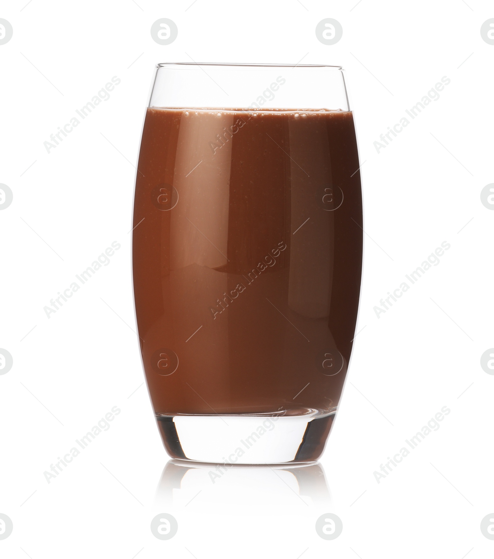 Tasty chocolate milk in glass isolated on white Photo of Tasty chocolate milk in glass isolated on white