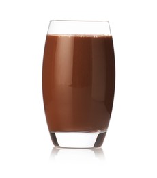 Photo of Tasty chocolate milk in glass isolated on white