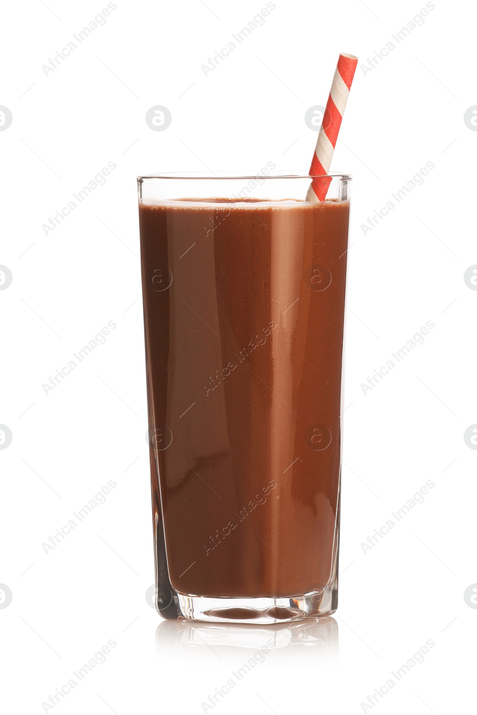 Tasty chocolate milk in glass isolated on white Photo of Tasty chocolate milk in glass isolated on white
