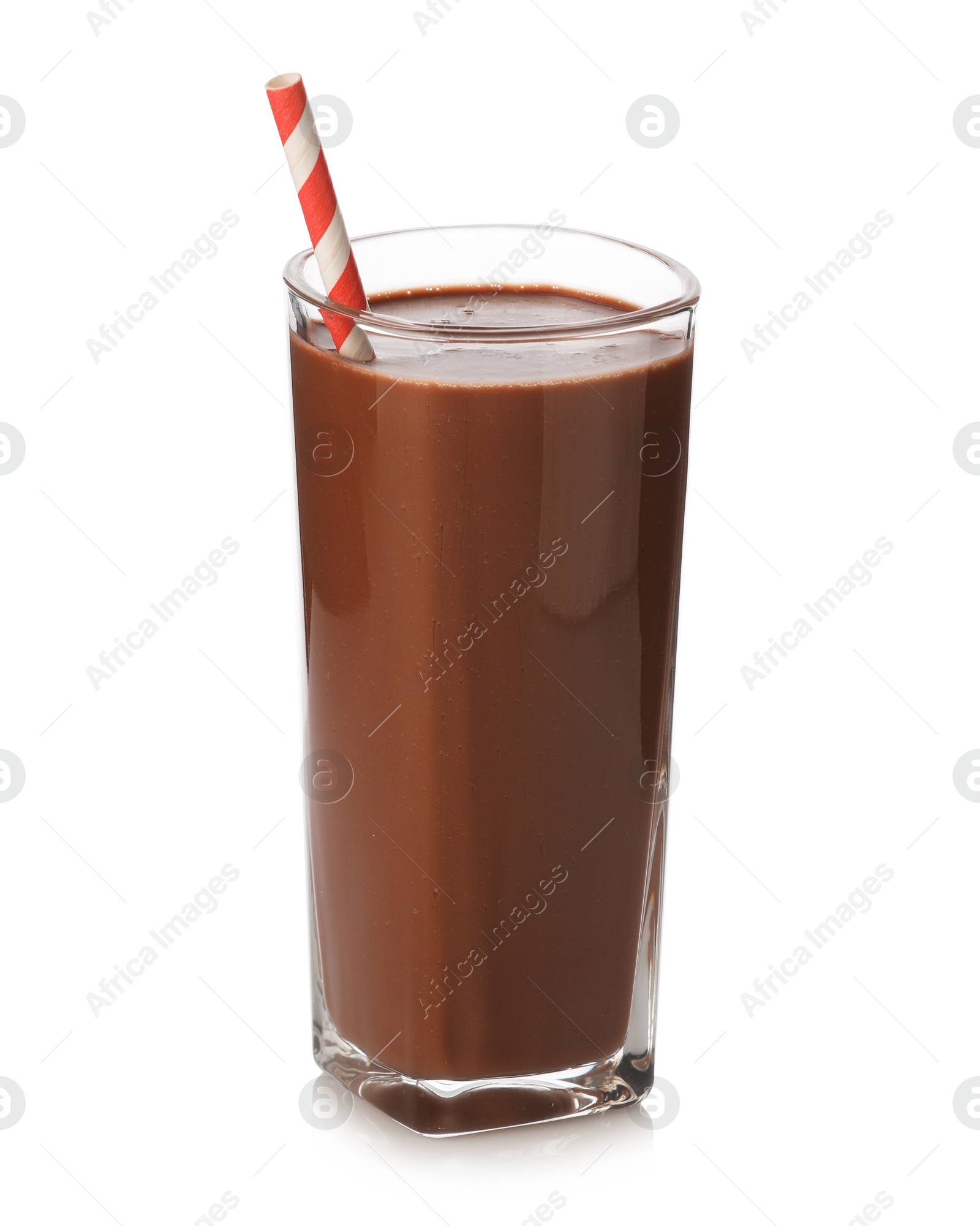 Tasty chocolate milk in glass isolated on white Photo of Tasty chocolate milk in glass isolated on white
