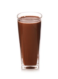 Photo of Tasty chocolate milk in glass isolated on white