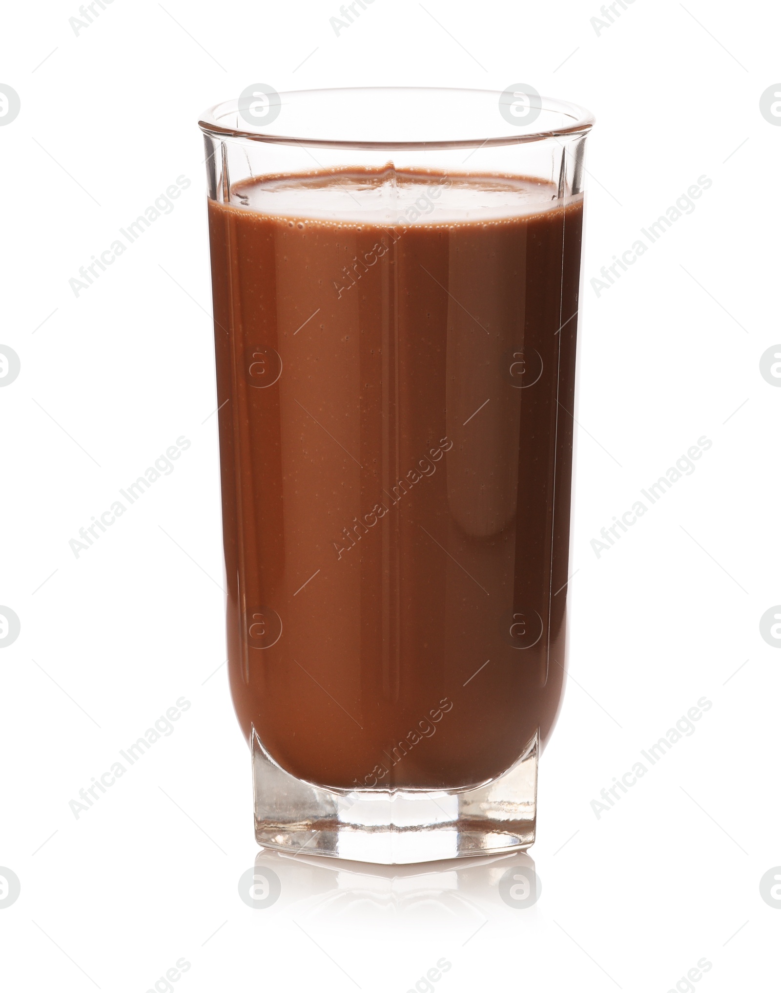 Tasty chocolate milk in glass isolated on white Photo of Tasty chocolate milk in glass isolated on white