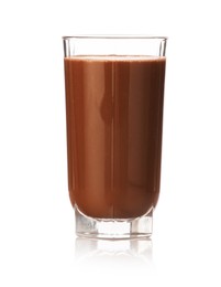 Photo of Tasty chocolate milk in glass isolated on white