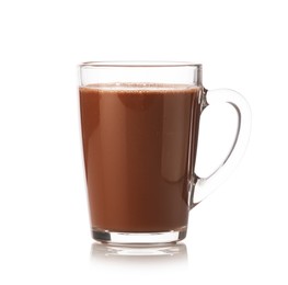 Photo of Tasty chocolate milk in glass cup isolated on white