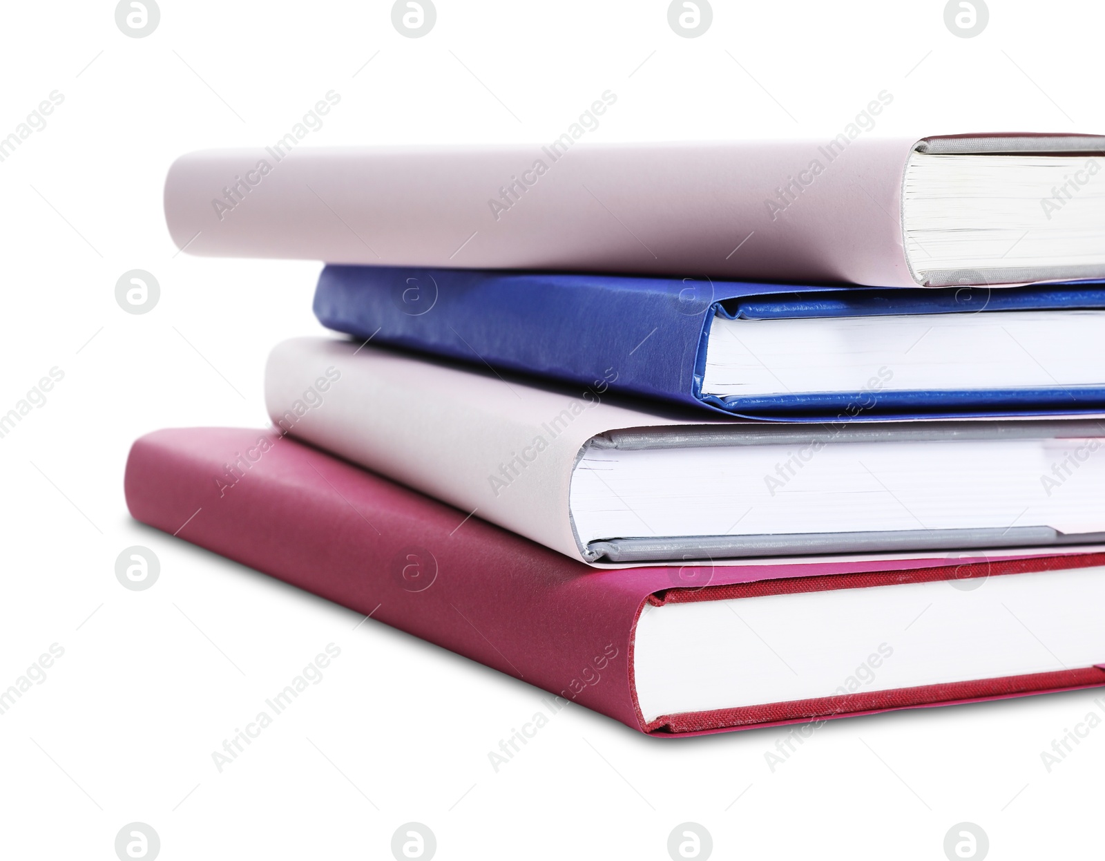 Stack of colorful books on white background Photo of Stack of colorful books on white background