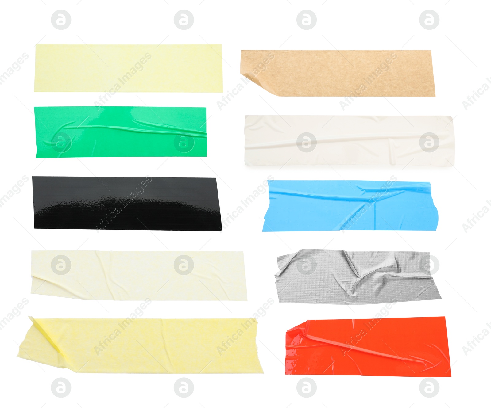 Pieces of different adhesive tapes isolated on white, set Image of Pieces of different adhesive tapes isolated on white, set