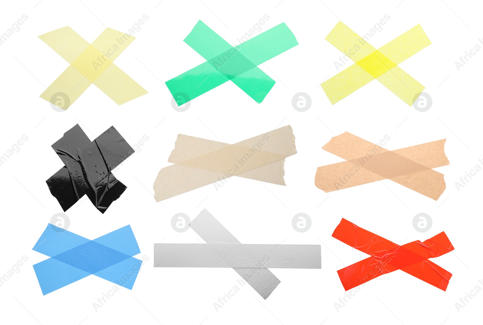 Pieces of different adhesive tapes isolated on white, set Image of Pieces of different adhesive tapes isolated on white, set