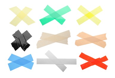 Image of Pieces of different adhesive tapes isolated on white, set
