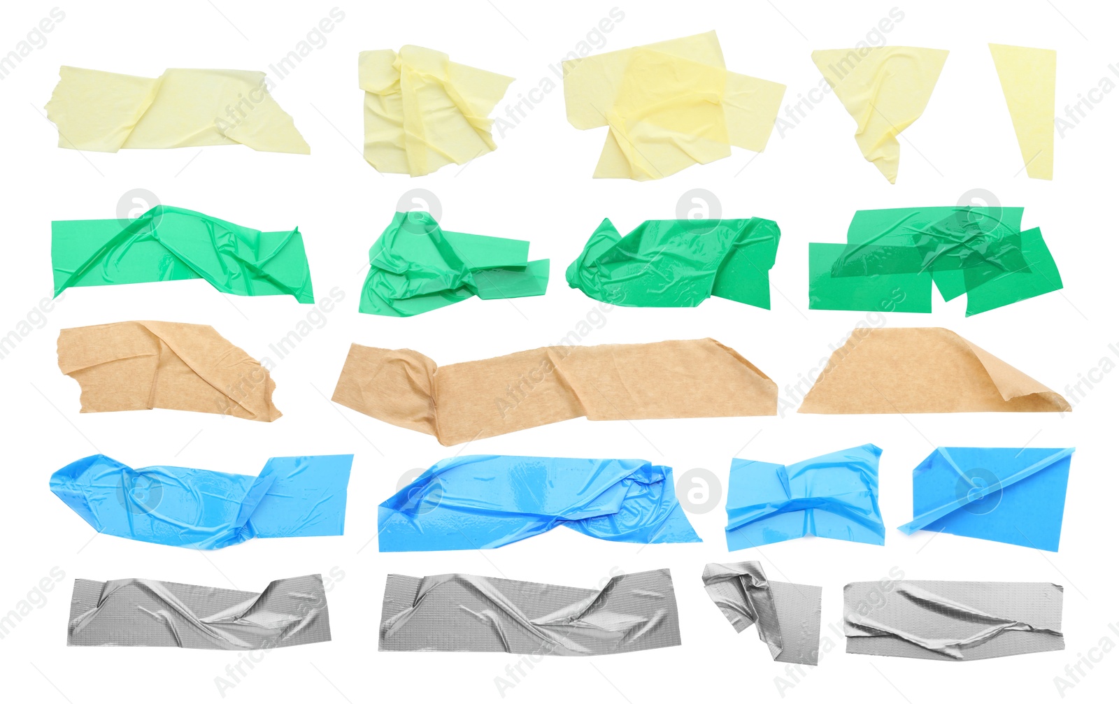 Pieces of different adhesive tapes isolated on white, set Image of Pieces of different adhesive tapes isolated on white, set