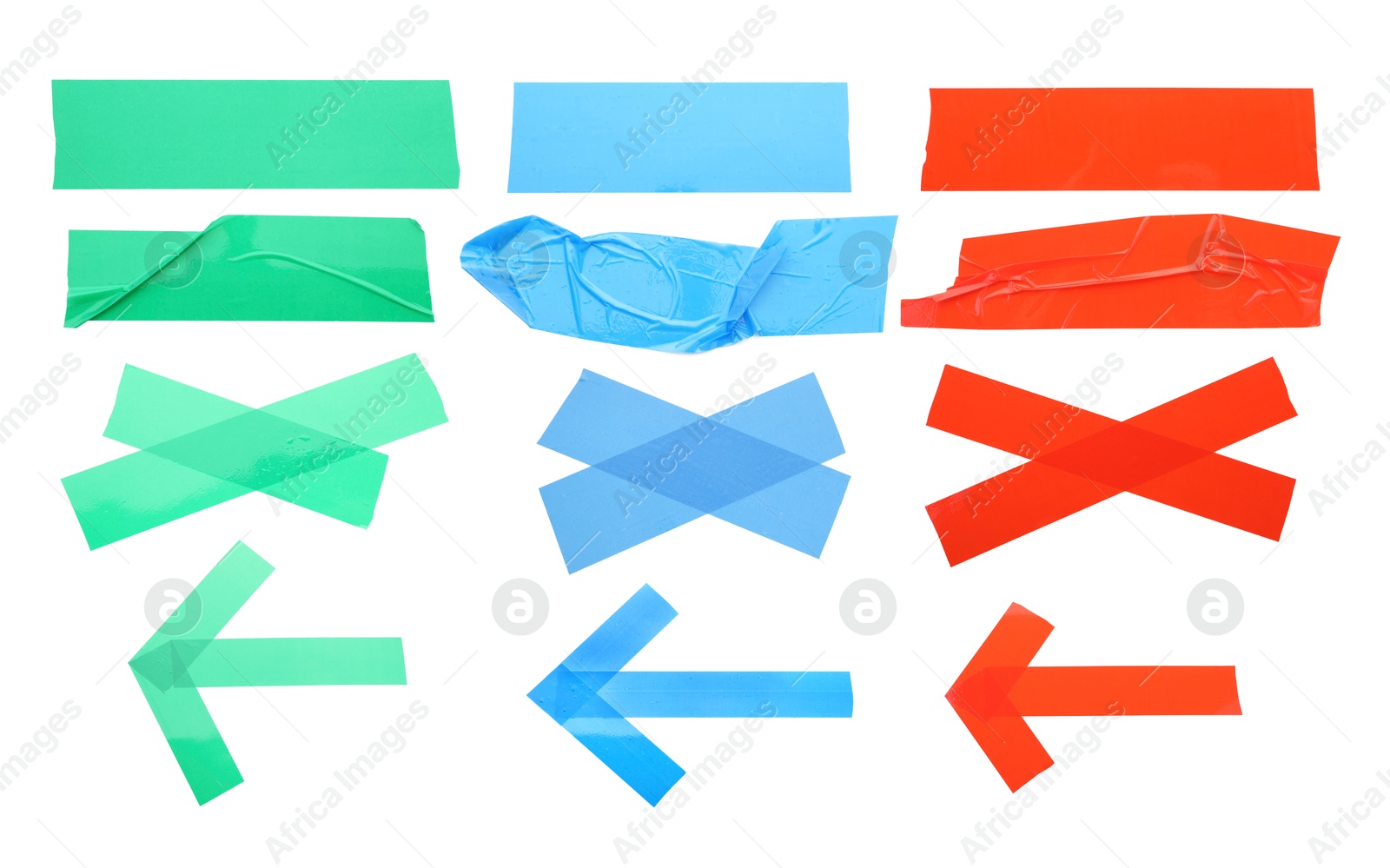 Pieces of different adhesive tapes isolated on white, set Image of Pieces of different adhesive tapes isolated on white, set