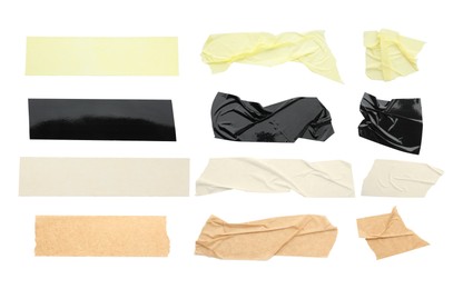 Image of Pieces of different adhesive tapes isolated on white, set