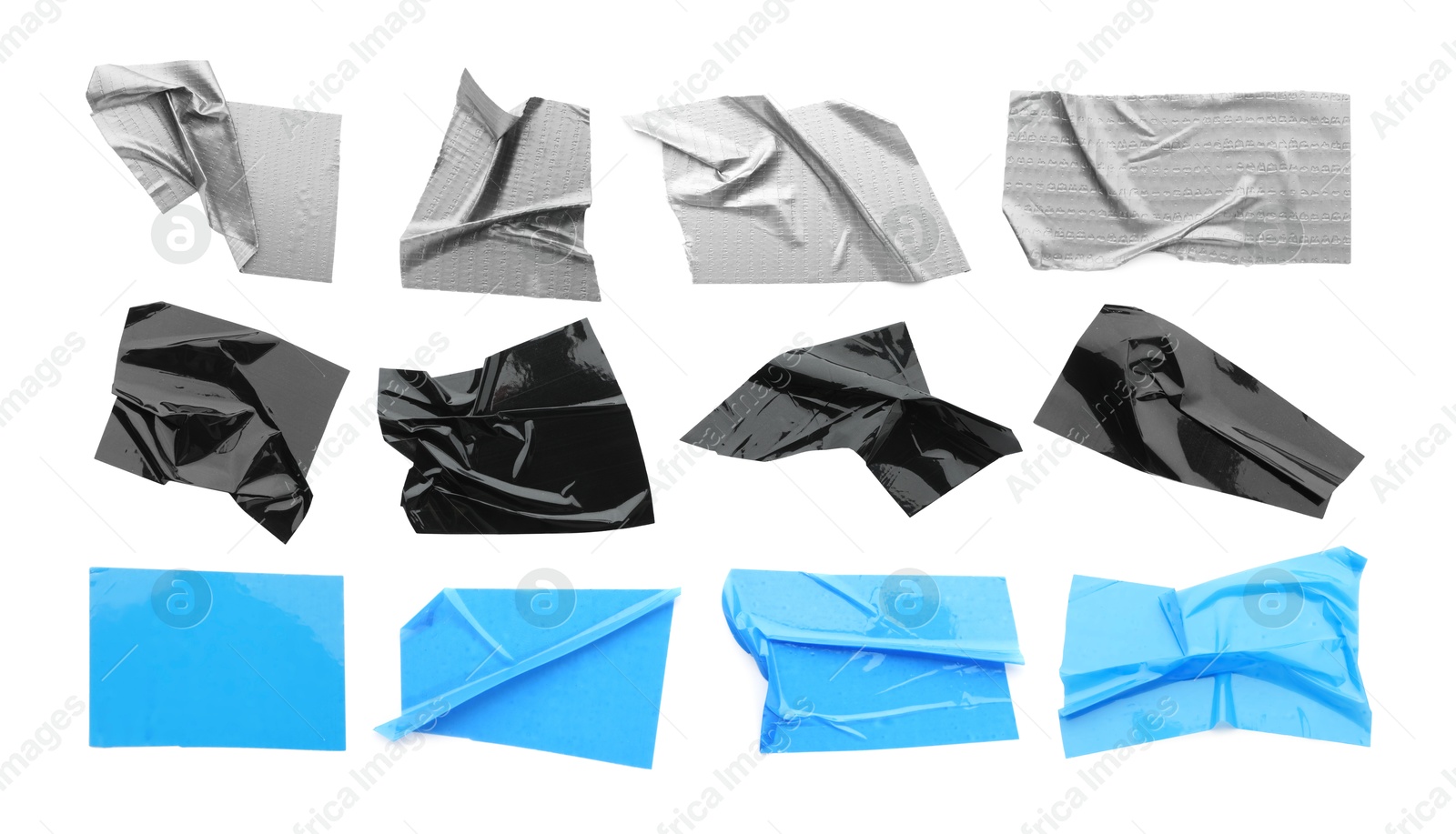 Pieces of different adhesive tapes isolated on white, set Image of Pieces of different adhesive tapes isolated on white, set