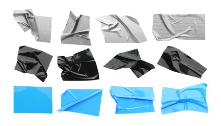 Image of Pieces of different adhesive tapes isolated on white, set