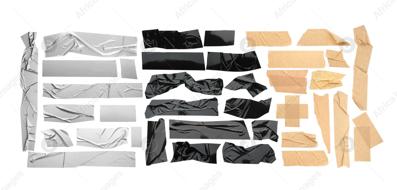 Pieces of different adhesive tapes isolated on white, set Image of Pieces of different adhesive tapes isolated on white, set